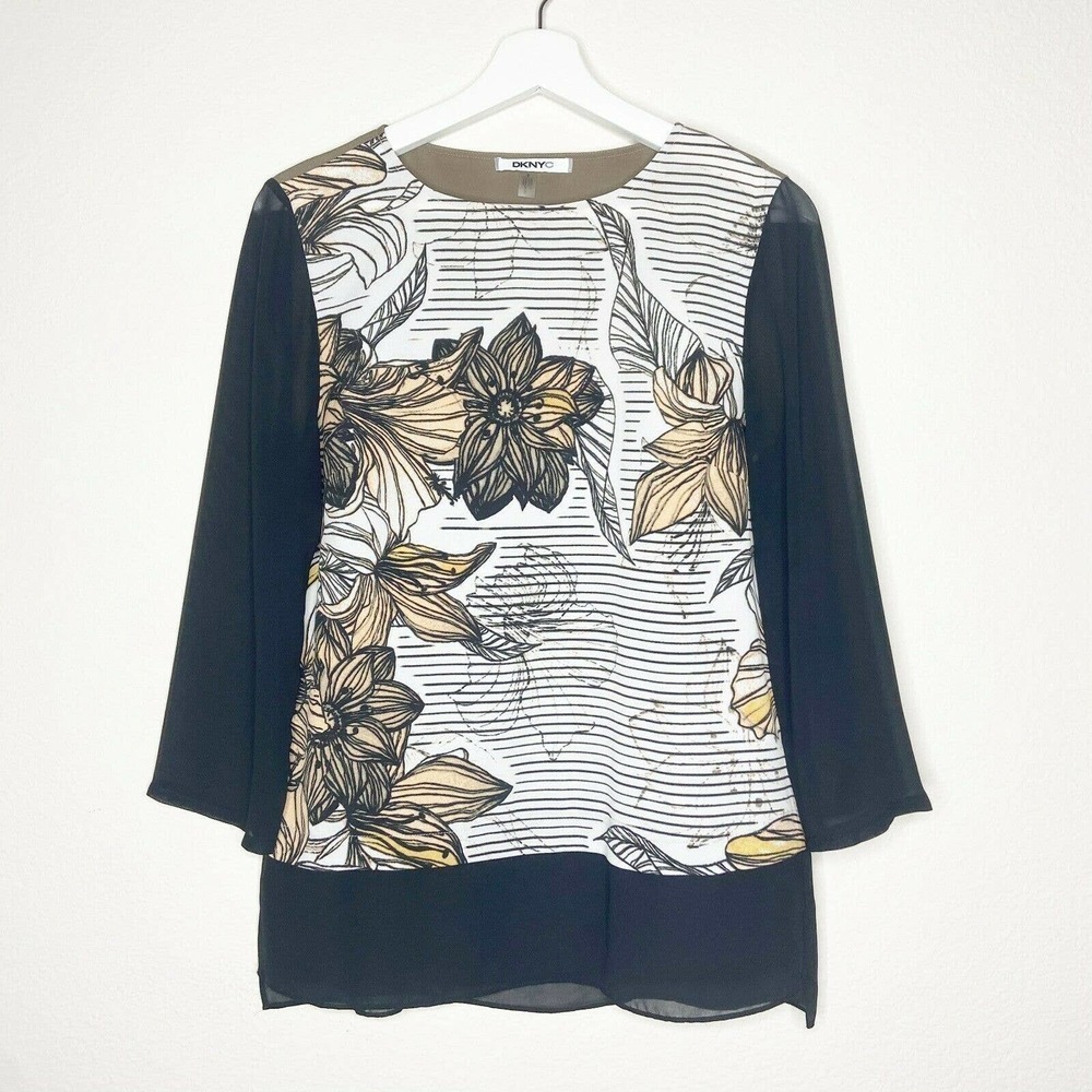 DKNYC Striped Floral Blouse